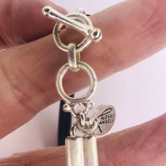 Alexa's Angels Bracelet Create Sliver Tone Black PVC Toggle Stamped 7" - Picture 4 of 4